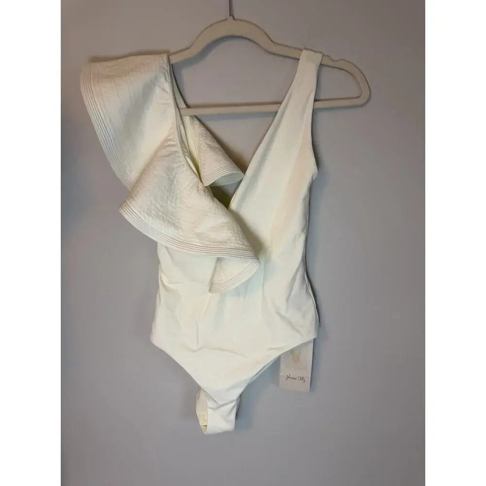 Johanna Ortiz Ruffled One Piece Swimsuit Ecru Sz Small NWT $495
